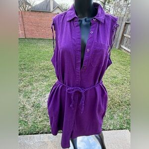 Ashley Stewart Purple Sleeveless Button-Up Dress